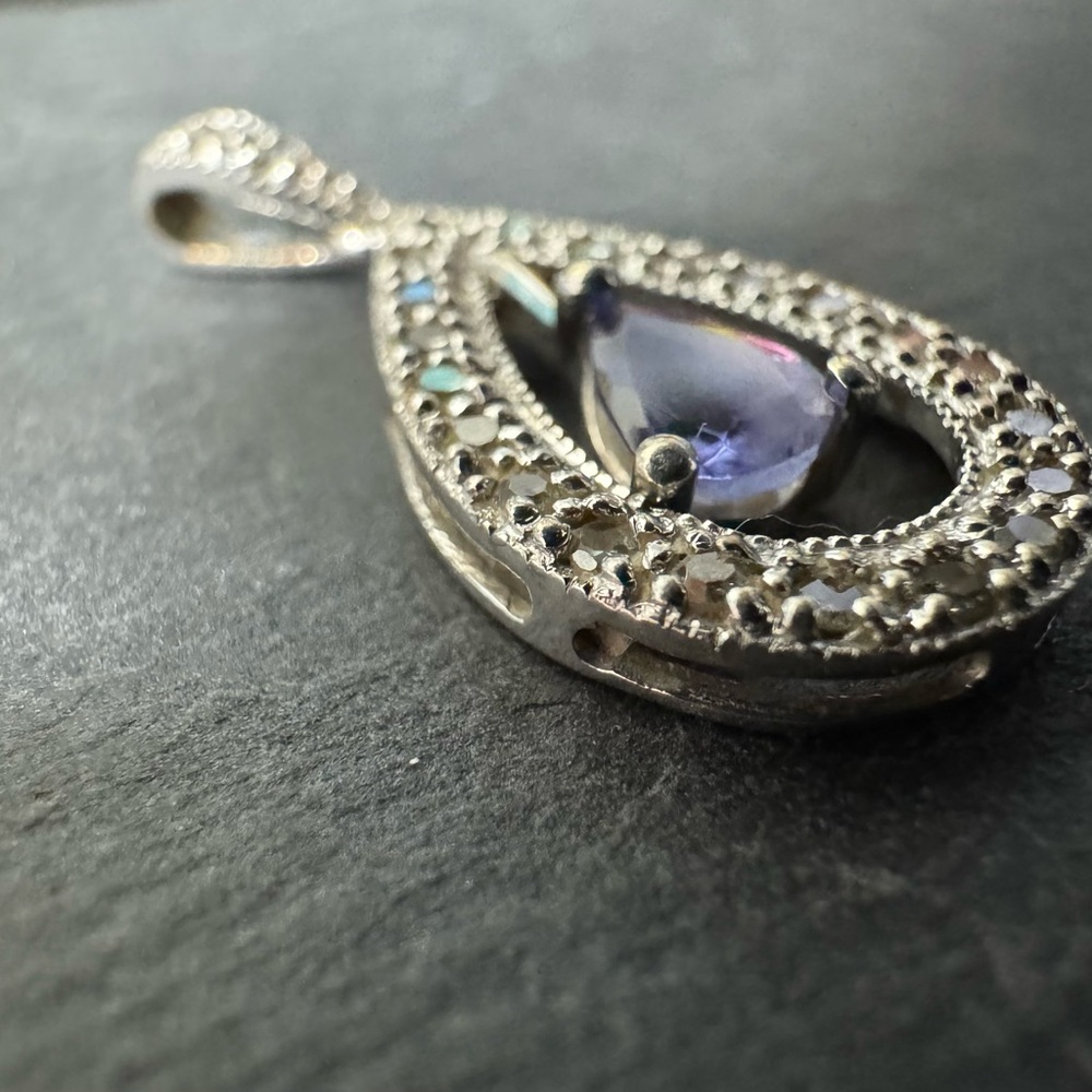 Diamond Rain Drop with Amethyst dangling center